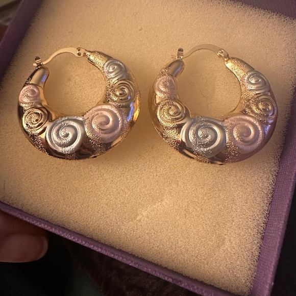 Elegant Gold and Silver Swirl Hoop Earrings - Picture 5 of 7